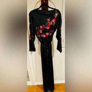 Zara Black Jumpsuit with Red & Pink Floral Embroidery